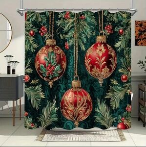 Baroque Christmas Ornament Shower With Gilded Edges Curtain. NIP